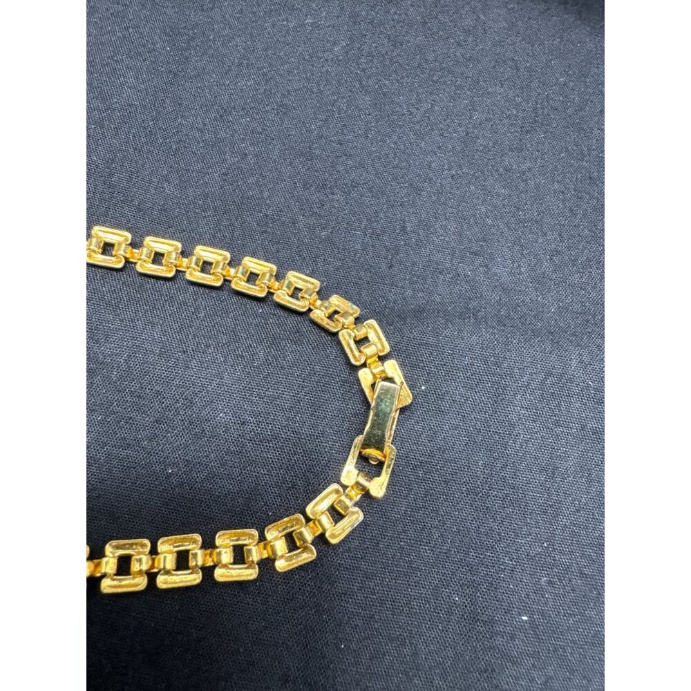 Gold Toned Chain Necklace & Earrings Set With Rhinestone Accents Elegant Jewelry - Picture 7 of 7
